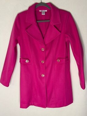 Women's Fuchsia Single-Breasted Pea Coat with Gold Buttons